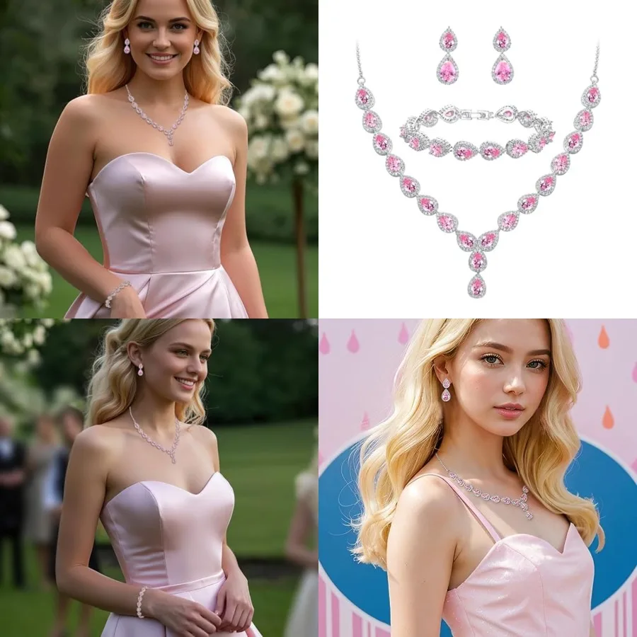 

Wedding Bridal CZ Necklace Bracelet Earrings Jewelry Set for Women Teardrop Infinity Figure 8 Y-Necklace Tennis Dangle Party Pr