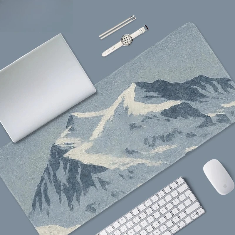 Large Oil Painting Landscape Mouse Pad Non-Slip Desk Mat with Airplane Mountain & Cloud Art for Office And Gaming