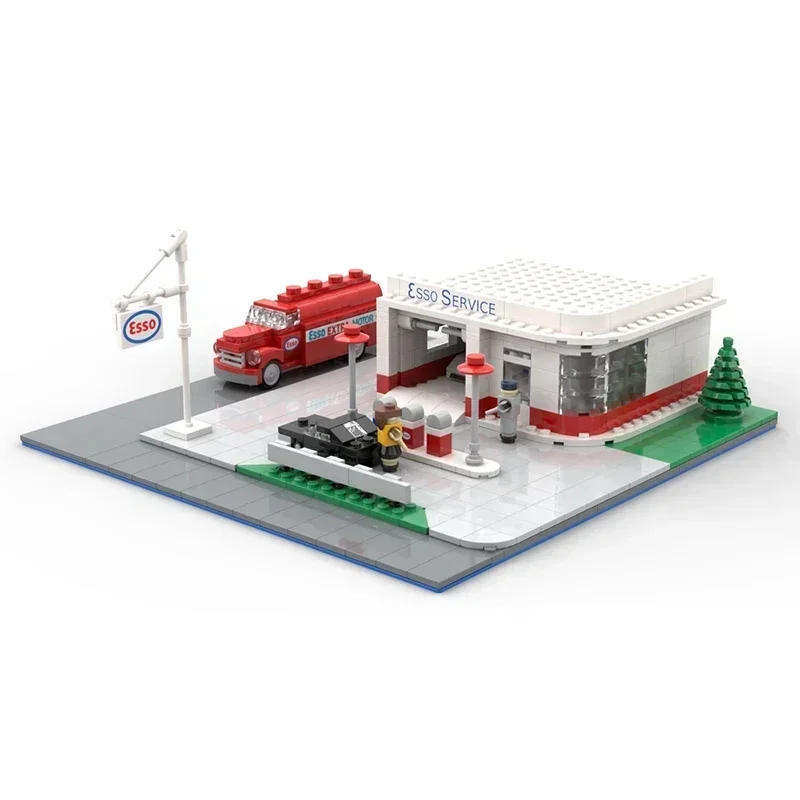 City Street View Model MOC Building Bricks Car Filling Station Modular Technology Gifts Holiday Assemble Children Toys Suit