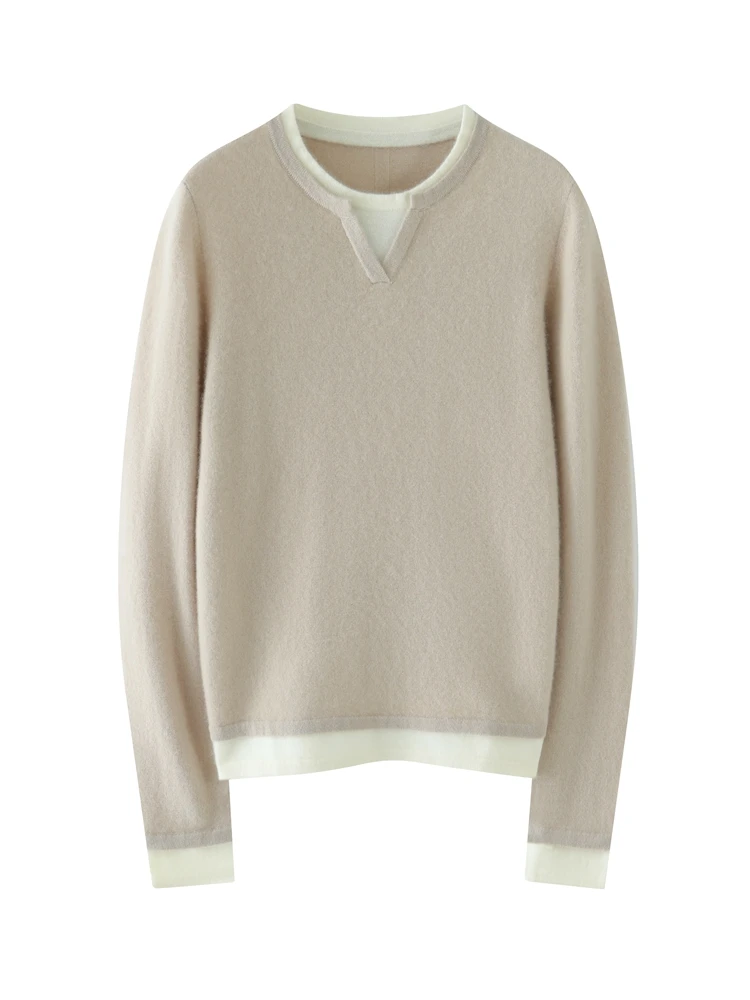 CHICUU Women 100% Cashmere Sweater Autumn Winter Base V-neck Long Sleeve Pullover Cashmere Knitwear Soft Comfy Clothing Tops