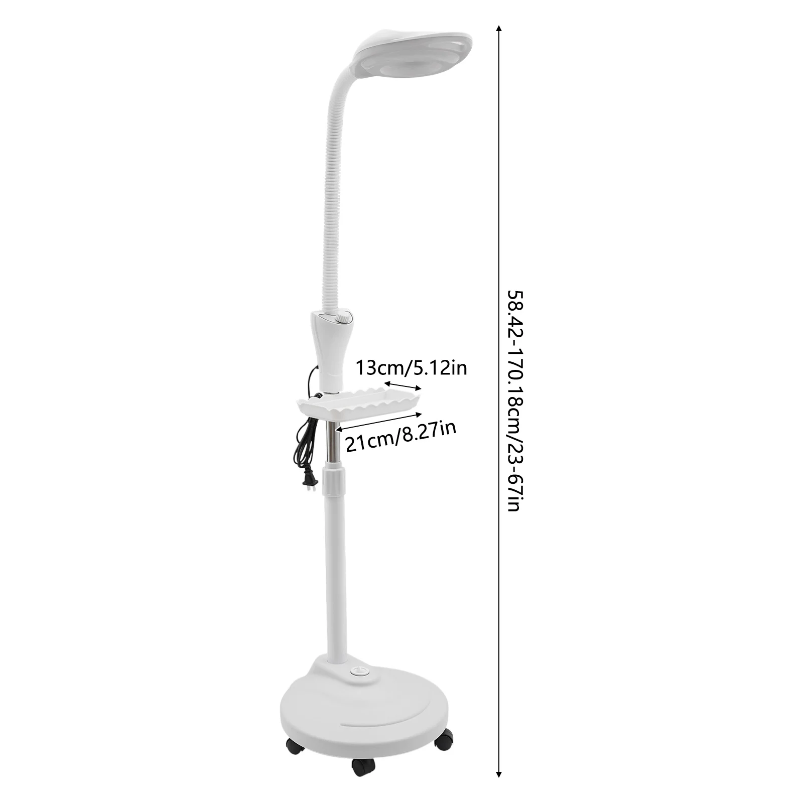 58W 16X Magnifying Lamp 23-67in Adjustable Height, 360° Rotating Base, Dimmable LED Light with Storage Tray for Beauty Salon