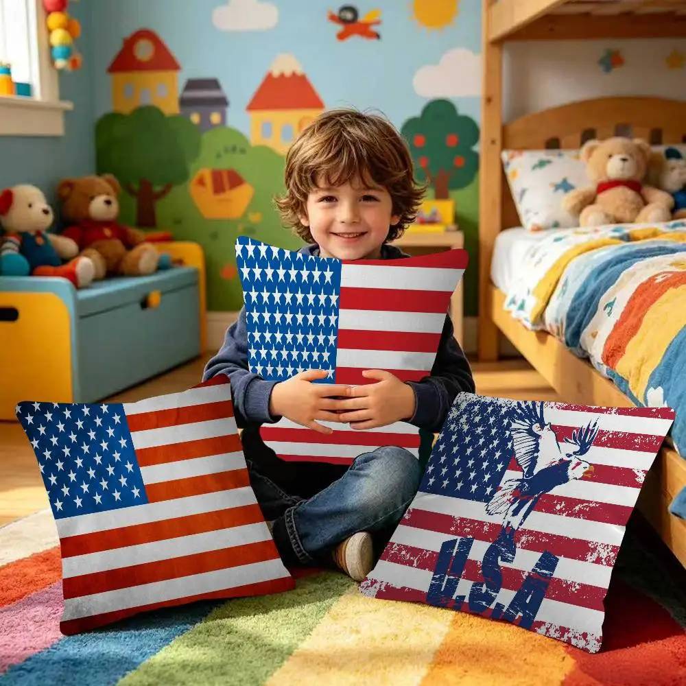 US Flag Day Personalized Pillow Dust Cover Bedroom Kids Party Decoration Pillowcase Birthday Children Gift