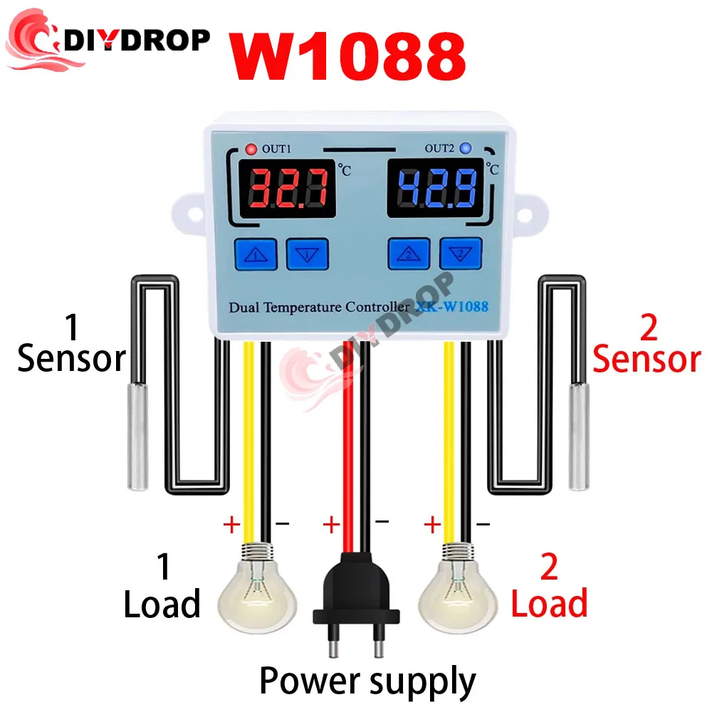 

W1088 12V/24V/110V 220V LED Digital Temperature Controller Thermostat Thermoregulator Sensor Meter Fridge Water Heating Cooling