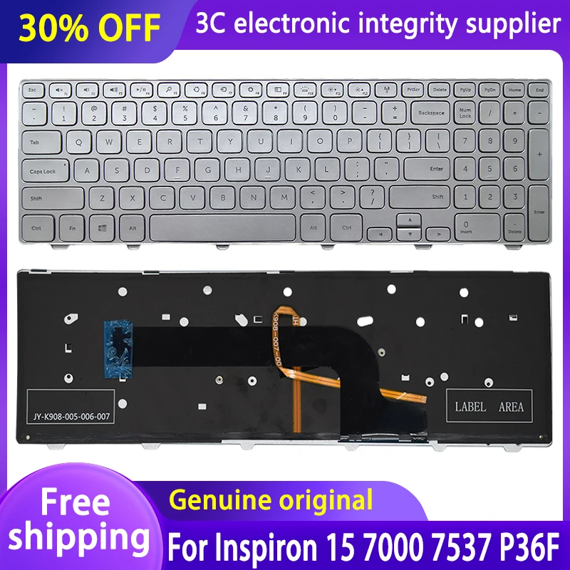 

New Original US Backlit Keyboard For Dell Inspiron 15 7000 7537 P36F Series Laptop Keyboard Replacement With Backlight Silver