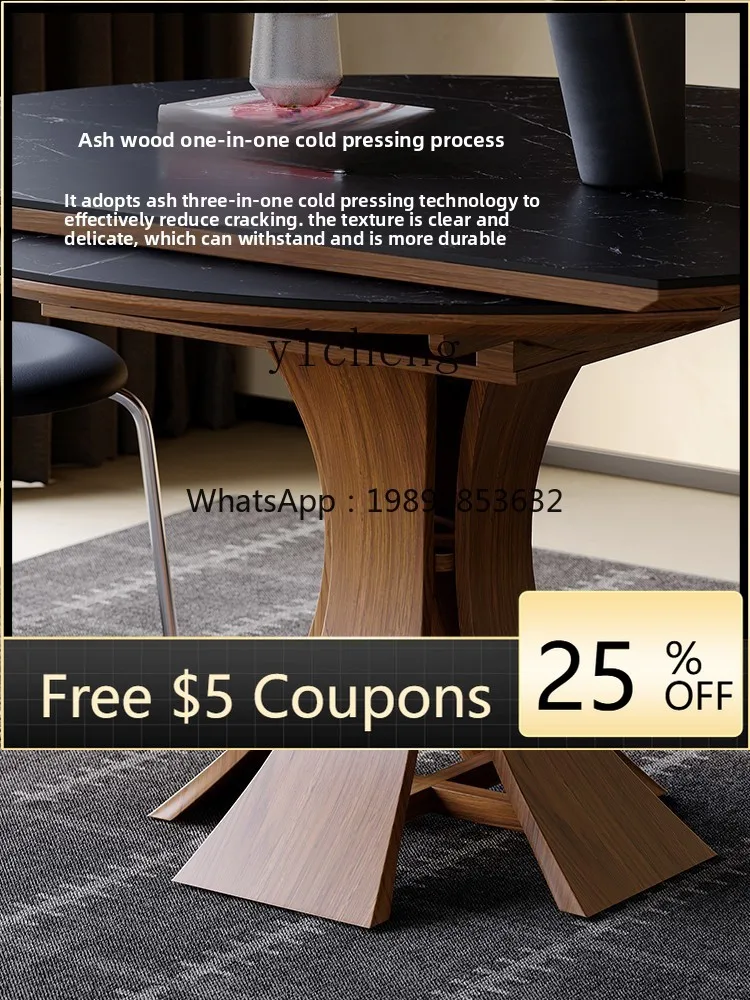 

ZZ antique solid wood folding dining table variable round table household dual-purpose retro rock slab retractable dining table