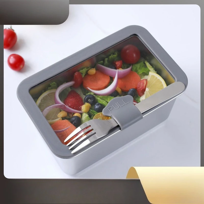 

304 Stainless Steel Lunch Box with Glass Lid Microwave Safe Leak Proof Rectangular Bento Container