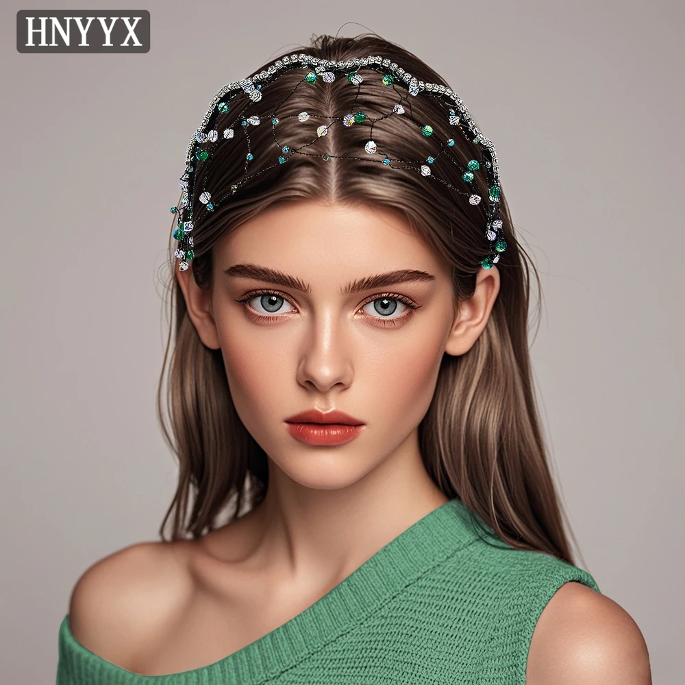 HNYYX Rhinestone Crown Fashion Crystal Headband Wide Baroque Hair Piece Wedding Party Headwear Festival Headdress For Women A74