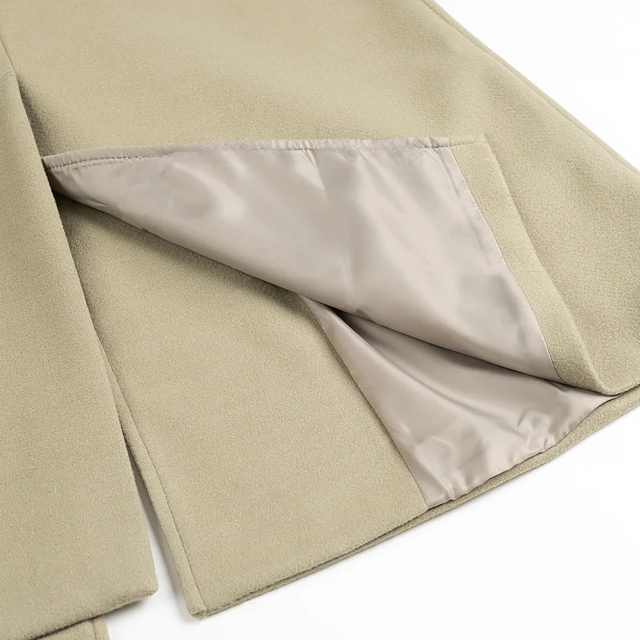 JNLEAOG Jesienny Nowy Modny Damski Płaszcz Wełniany z Paskiem w Talii, Zapinany na Jeden Guzik, Stójka, Długi Płaszcz w Stylu Streetwear