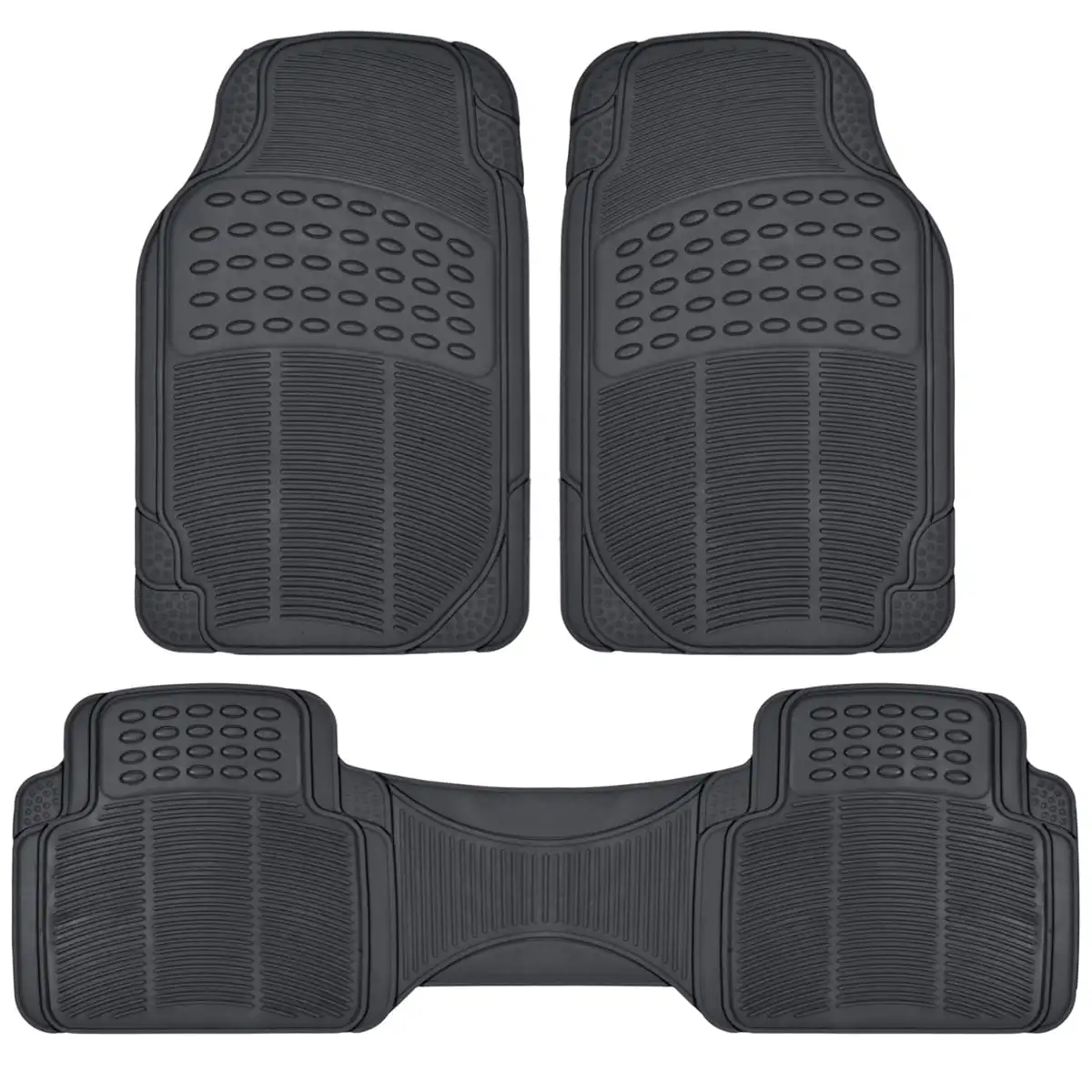 

All Weather Solid Rubber Front and Rear 3-Piece Universal Car Van Truck Floor Mats Set