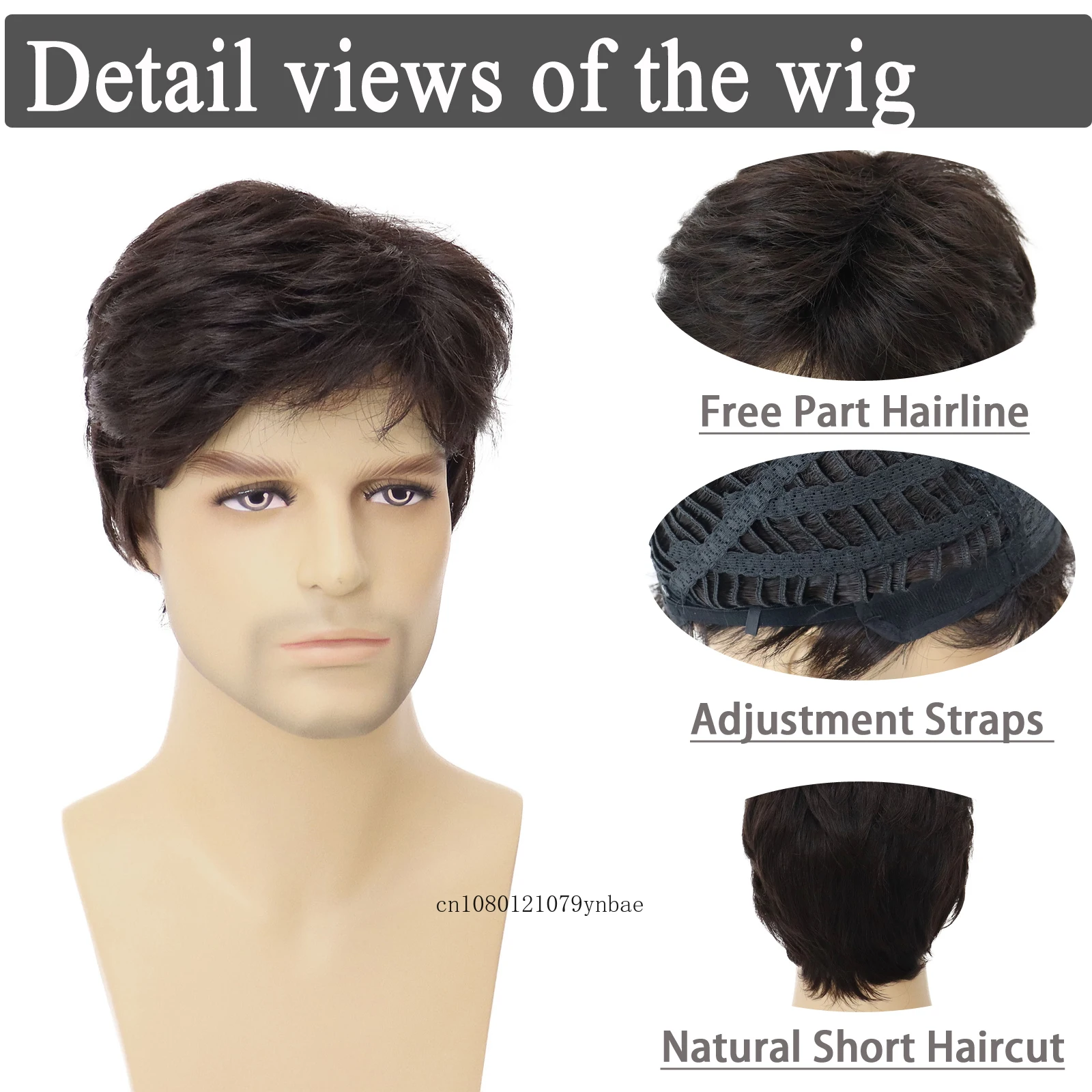 Men Dark Brown Wig Synthetic Short Straight Wigs with Bangs Businessman Hairstyles Male Cosplay Daddy Wig Gifts Daily Costume