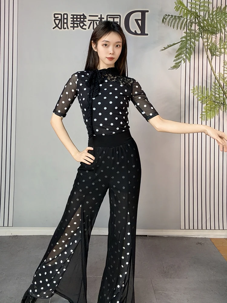 dz-オリジナルデザインサマースタイルベルボトム練習パンツ女性用社交ダンスラテンダンススポーツウェア強力な通気性