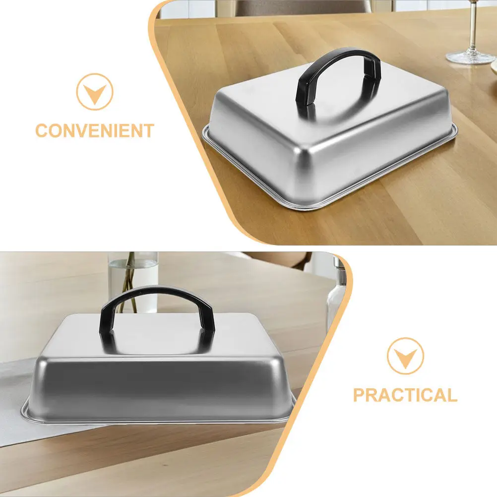 Rectangular Stainless Steel Basting Cover Cheese Melting Dome Grill Pan Lid Handle Metal Steam Cover Bbq Western view 6