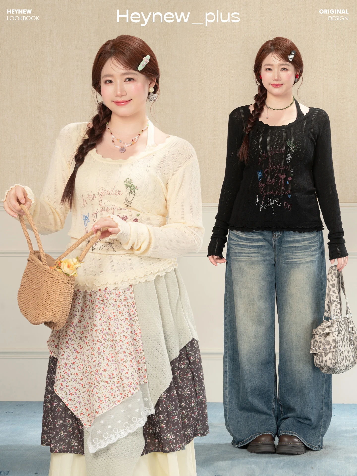 

Heynew plus Size Women's Black Print Long Sleeve Knitted Top Vintage Summer Slimming Hanging Neck Design Commute Style Polyes...