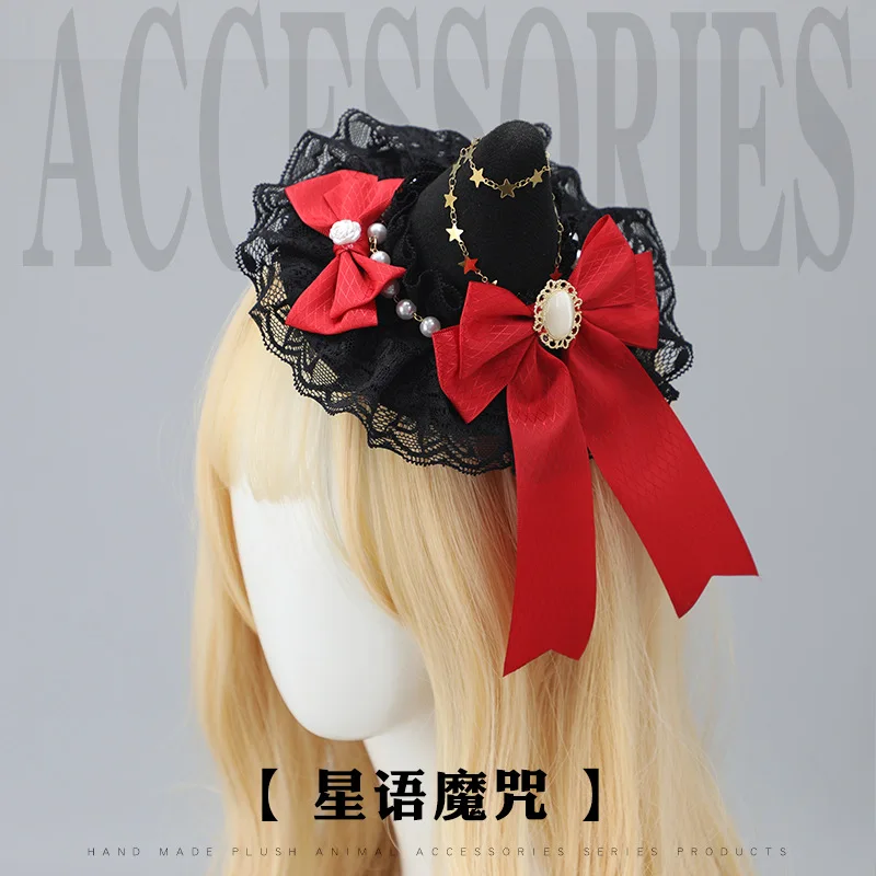 Magic Girl Witch Hat Hair Clip Headwear Lace Headdress Lolita Cosplay Accessories Role Play Live Stream Prop Halloween Party