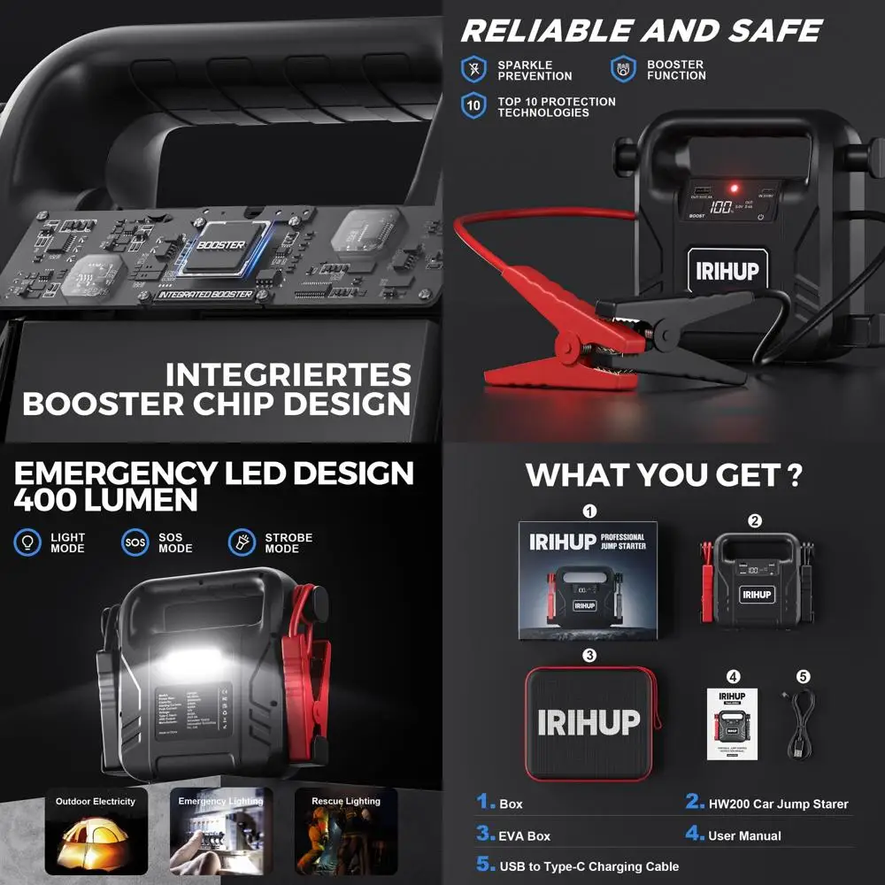 

Автомобильный аккумуляторный стартер 4000А, Автомобильный стартер (до всех газовых или дизельных двигателей 10 л), порт аккумуляторного стартера 12 В