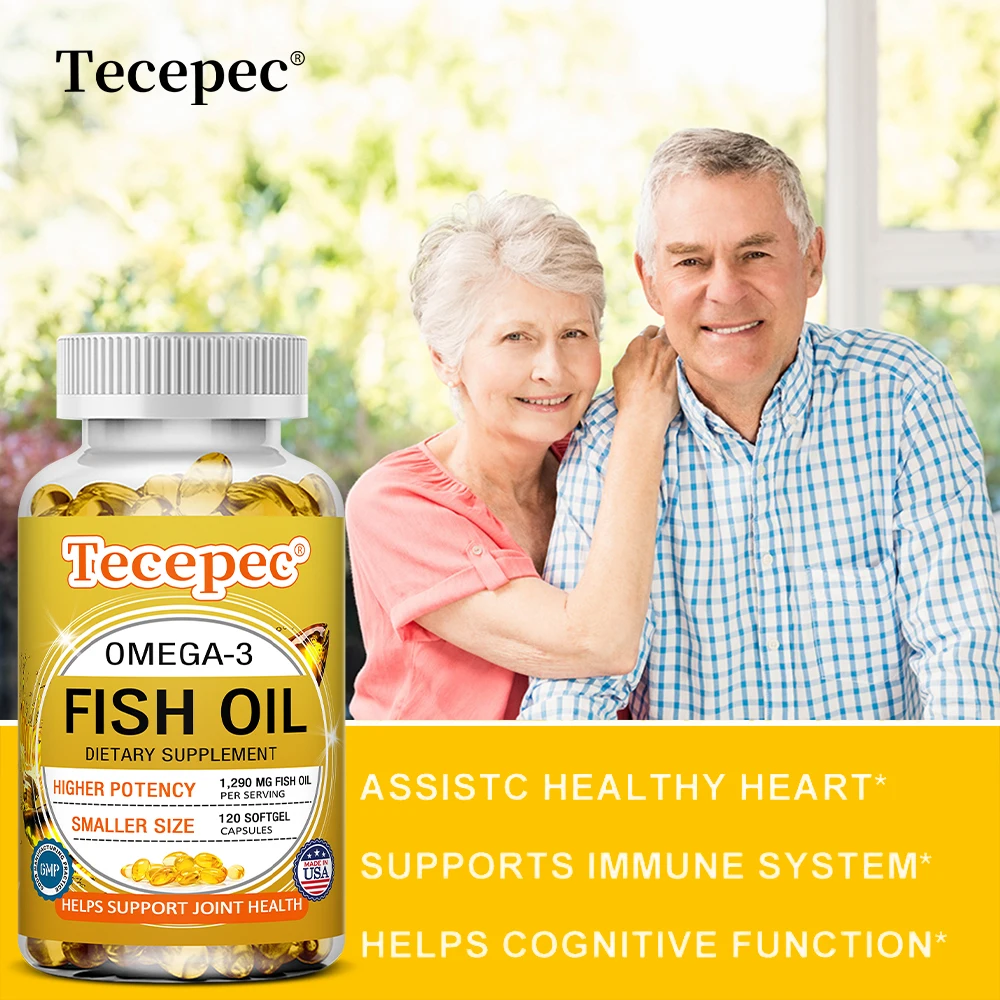 

Tecepec Fish Oil Dietary Supplement, Omega-3, Supports Cardiovascular Health, 1290mg, 30/60/120 Softgels, NON-GMO Vegan Capsules