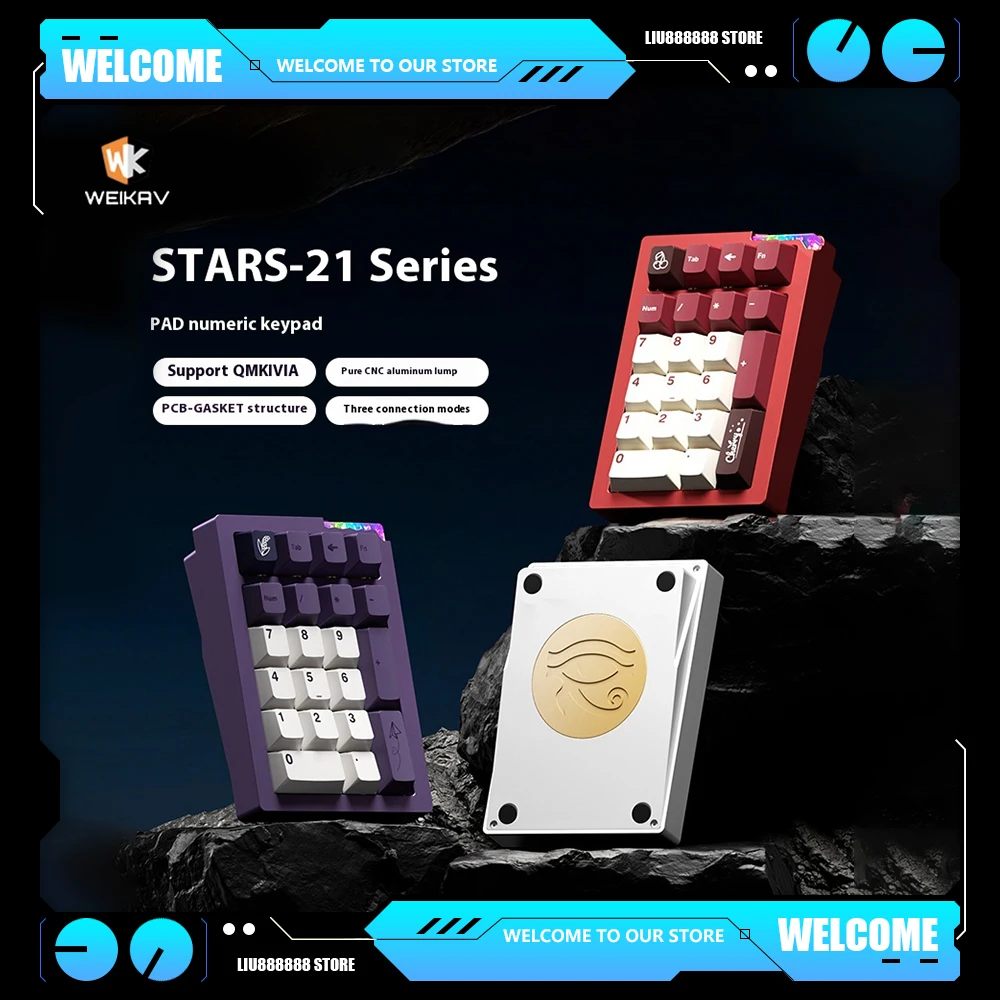 Weikav STARS21 PAD QMK Wired Three Mode Wireless Bluetooth Mini Keypad Kits RGB Customize Keyboard Kits Office Accessories Gifts