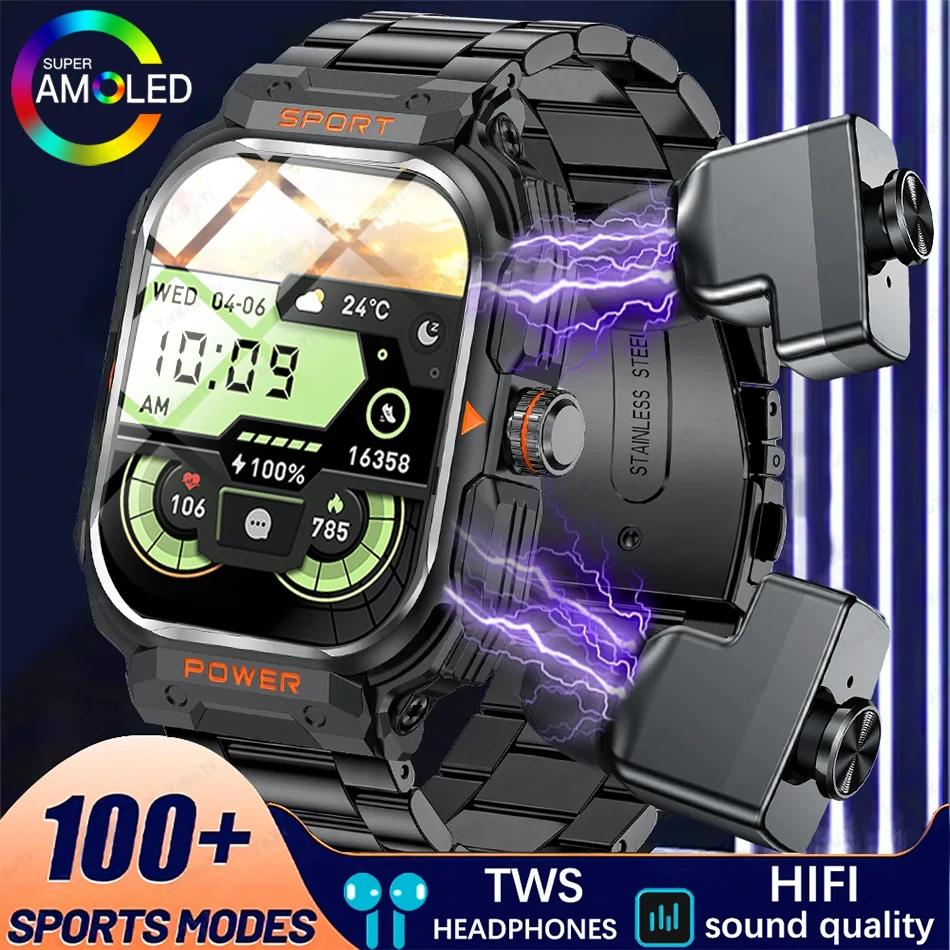 TWS 블루투스 이어버드 포함 스마트 워치, 2 in 1 이어폰, 심박수 혈압 모니터, 스포츠 시계, 화웨이 샤오미, 2024 신제품 