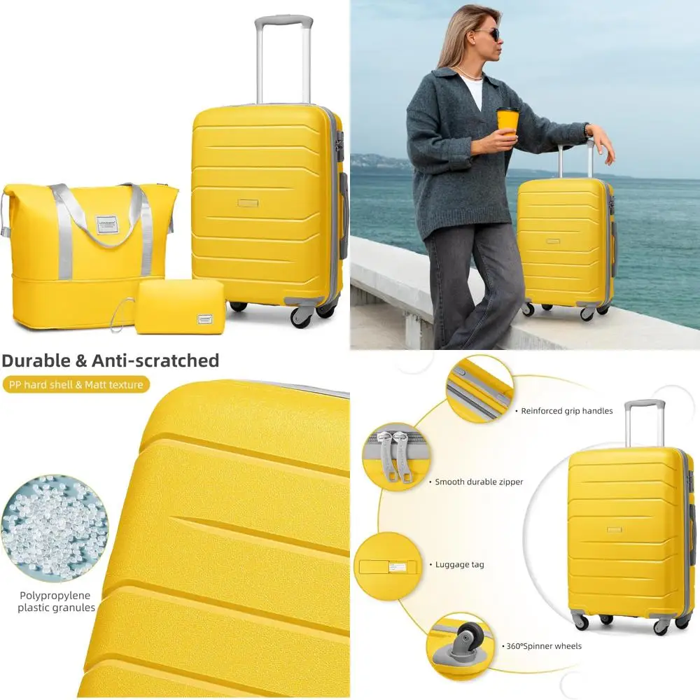 Juego de equipaje de mano de carcasa dura de 3 piezas para mujer, maleta giratoria aprobada por aerolínea de 20 pulgadas, 22x14x9 pulgadas con Keywor de cola larga