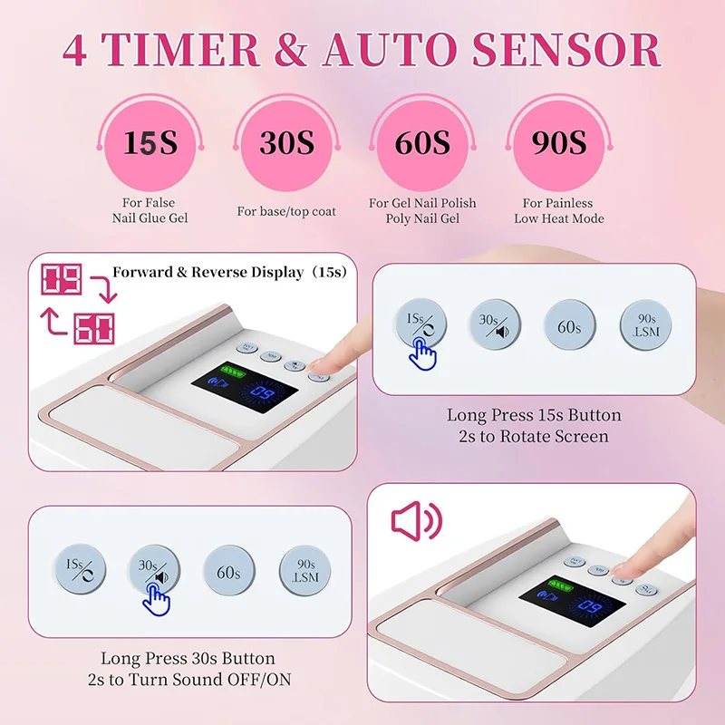 2026 New 126W/72W Rechargeable Nail Lamp Wireless Gel Polish Dryer Pedicure Machine Cordless Nail Art Lamp