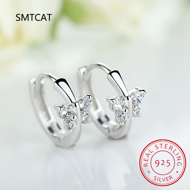 Baby Princess 925 Silver Butterfly Zirconia Small Hoop Earring For Girls Child Woman Beautiful Aros Huggies Earring Jewelry AliExpress