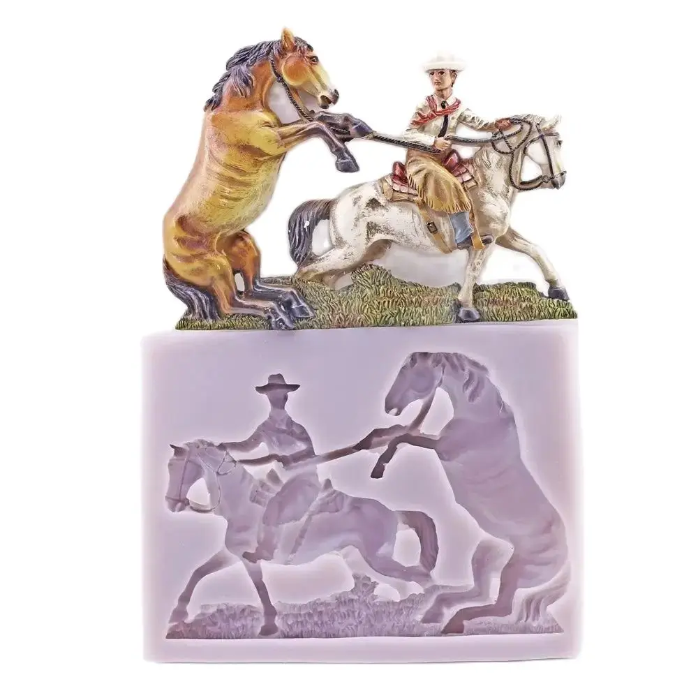 Western Cowboy Silicone Fondant Mold Cake Decor Chocolate Candy Baking Mould Sugarcraft Tool DIY Farm Rider Beast Tamer