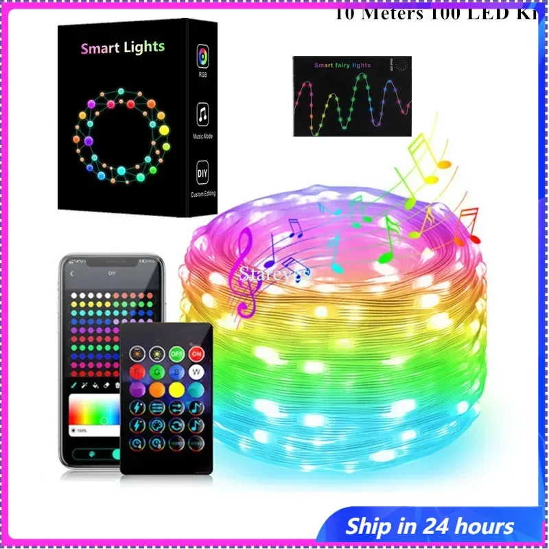 

Smart RGB LED String Lights 5m/10m/15m/20m USB DC5V IP65 Waterproof WS2812B IC Bluetooth APP IR Remote Control Christmas Decor