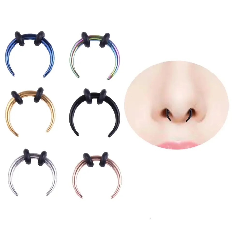 Doearko 1pc Surgical Steel OX Horn Punk Nose Septum Hoop Rings Ear Septum Clicker Horseshoe Nose Ear Taper Piercing Body Jewelry