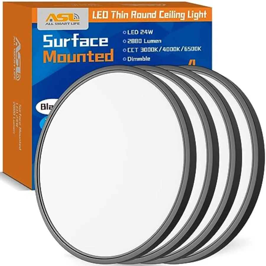 

4-Pack Led Flush Mount Ceiling Light 12 inch, 24W 2880lm Dimmable CCT 3000K/4000K/6500K Edge-Lit Thin Round Led Surface Mount L