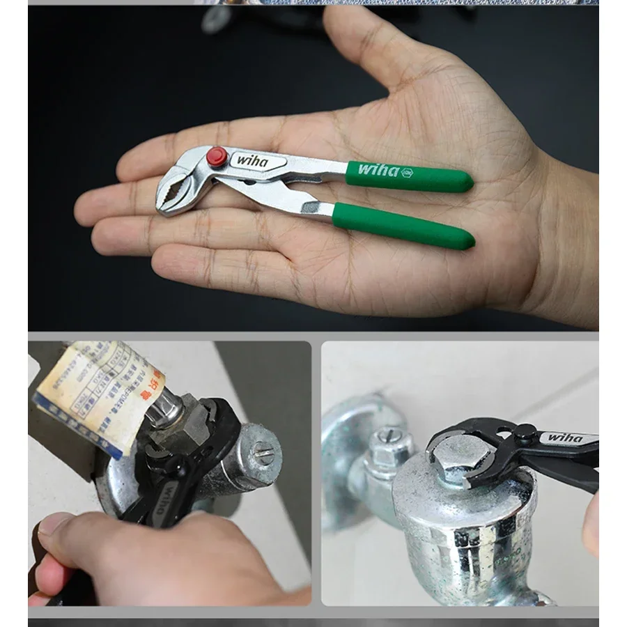 wiha NO.46810 Mini Multifunctional Water Pump Pliers 5 inch Single Hand Precision Pipe Pliers 5 Quick Adjustment Positions