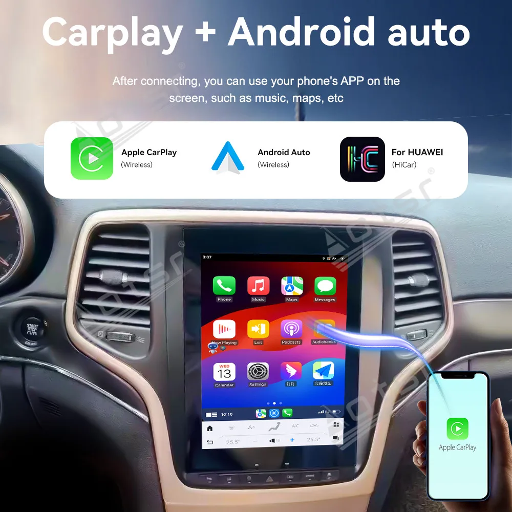 10.4 بوصة أندرويد 13 CarPlay راديو السيارة لجراند شيروكي 2014-2016 شاشة تعمل باللمس مشغل وسائط متعددة نظام تحديد المواقع والملاحة DSP 4G #4
