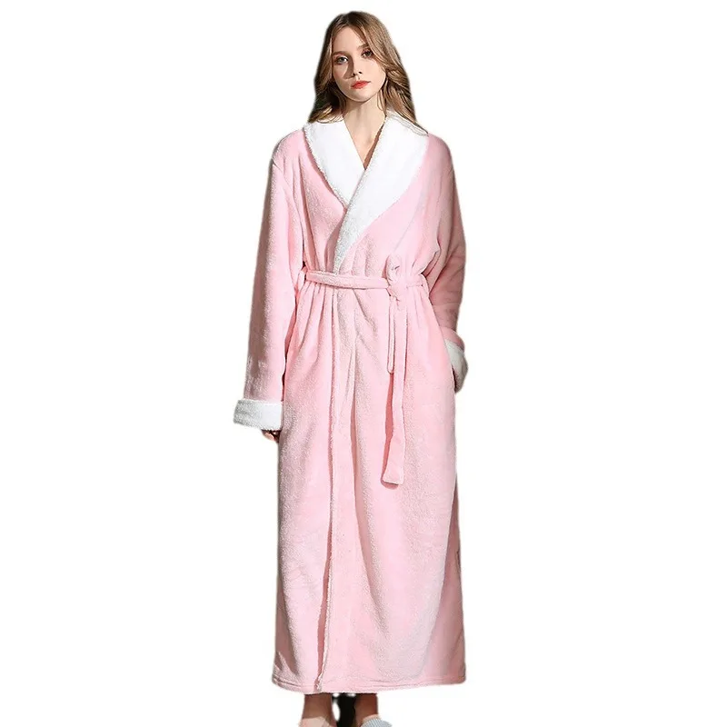 Women\'s Bathrobe Autumn and Winter Shower Robes Embroidered Flannel Robe Women\'s Bathrobe Autumn and Winter Thick Nightgown