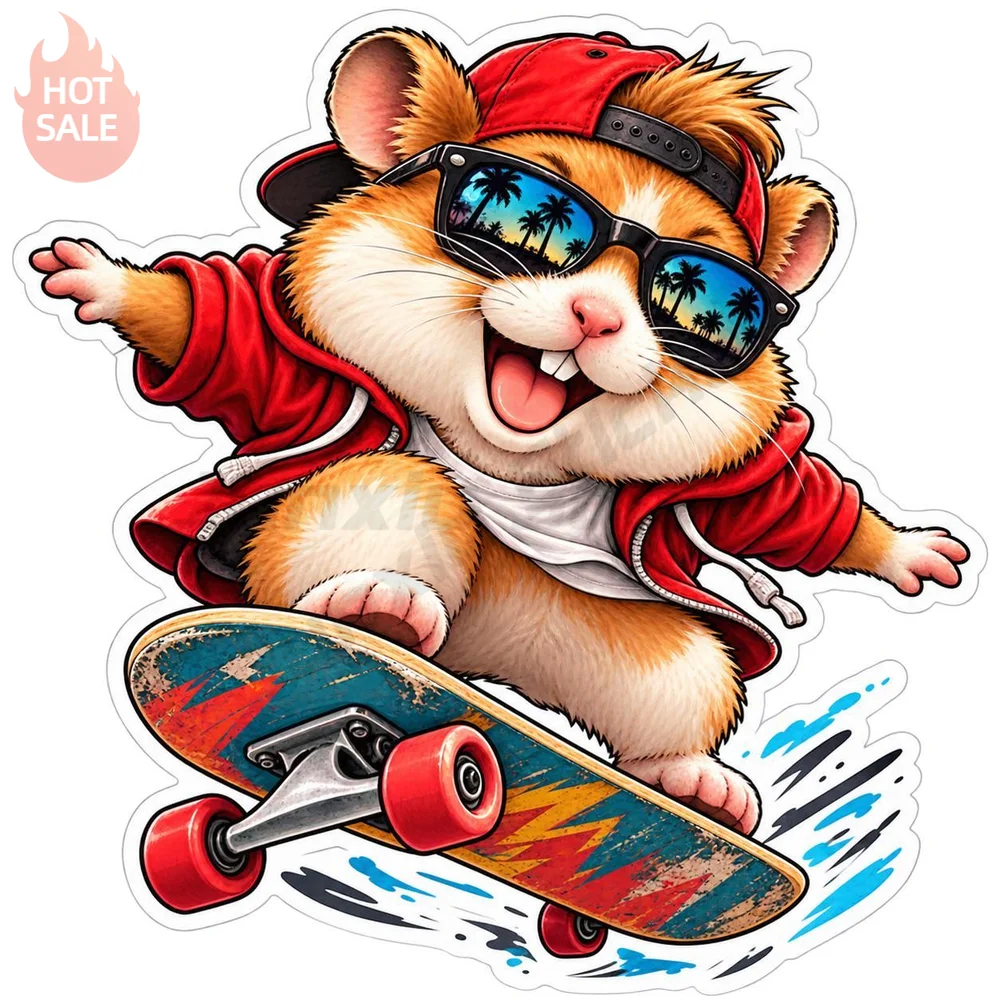 Hamster Riding Funny Cartoon Skater Novelty Sticker For Car Window Waterproof UV Protection Vinyl Decal Vehicle Accessories