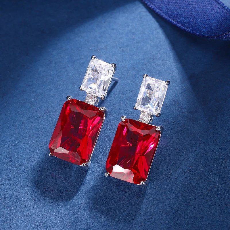 JitDoo Classic 10*14 Red Corundum Pendant Necklace and Earrings Set for Women Luxury High Jewelry Party Exquisite Gift Wholesale