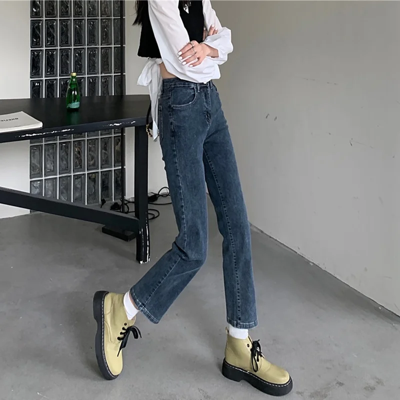 

Прямые джинсы больших размеров с высокой талией, женские осенне-зимние утягивающие брюки до щиколотки, брюки-трубы для грушевого тела