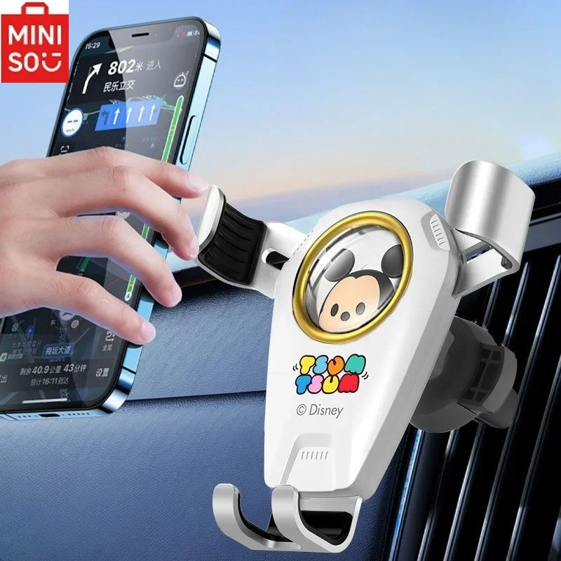 

MINISO Disney Mickey Minnie Car Phone Holder Cartoon Strawberry Bear Snap-on Gravity Sensor Support Stand Air Outlet Universal