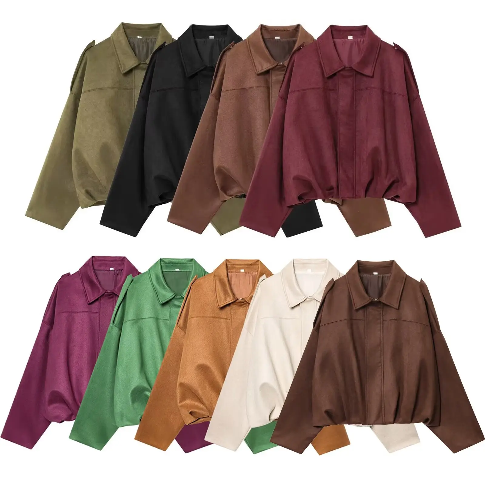 

Women's 2025 fashion suede texture effect loose pleated flight jacket Coat retro long sleeved zipper women's Coat chic top