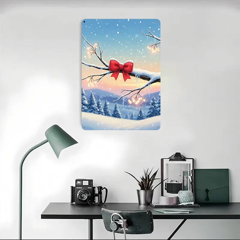 Paisagem de inverno com arco vermelho cartaz de metal sinais de lata itens de decoração de casa de luxo sinal de metal personalizado para decoração de arte de parede retro