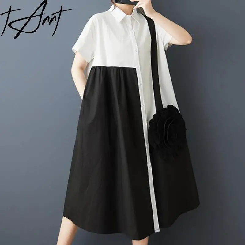 Tannt Women Dress Asymmetry Patchwork Color Matching Shirt Dresses 2025 New Fashion Casual Long Summer Women Dresses