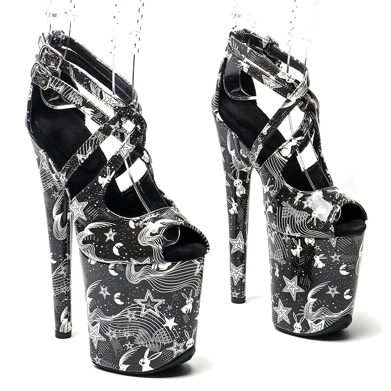 Leecabe 8Inch/20cm Patent  PU Stars and rabbits  pattern Platform Sandals party High Heels Shoes Pole Dancing Shoes