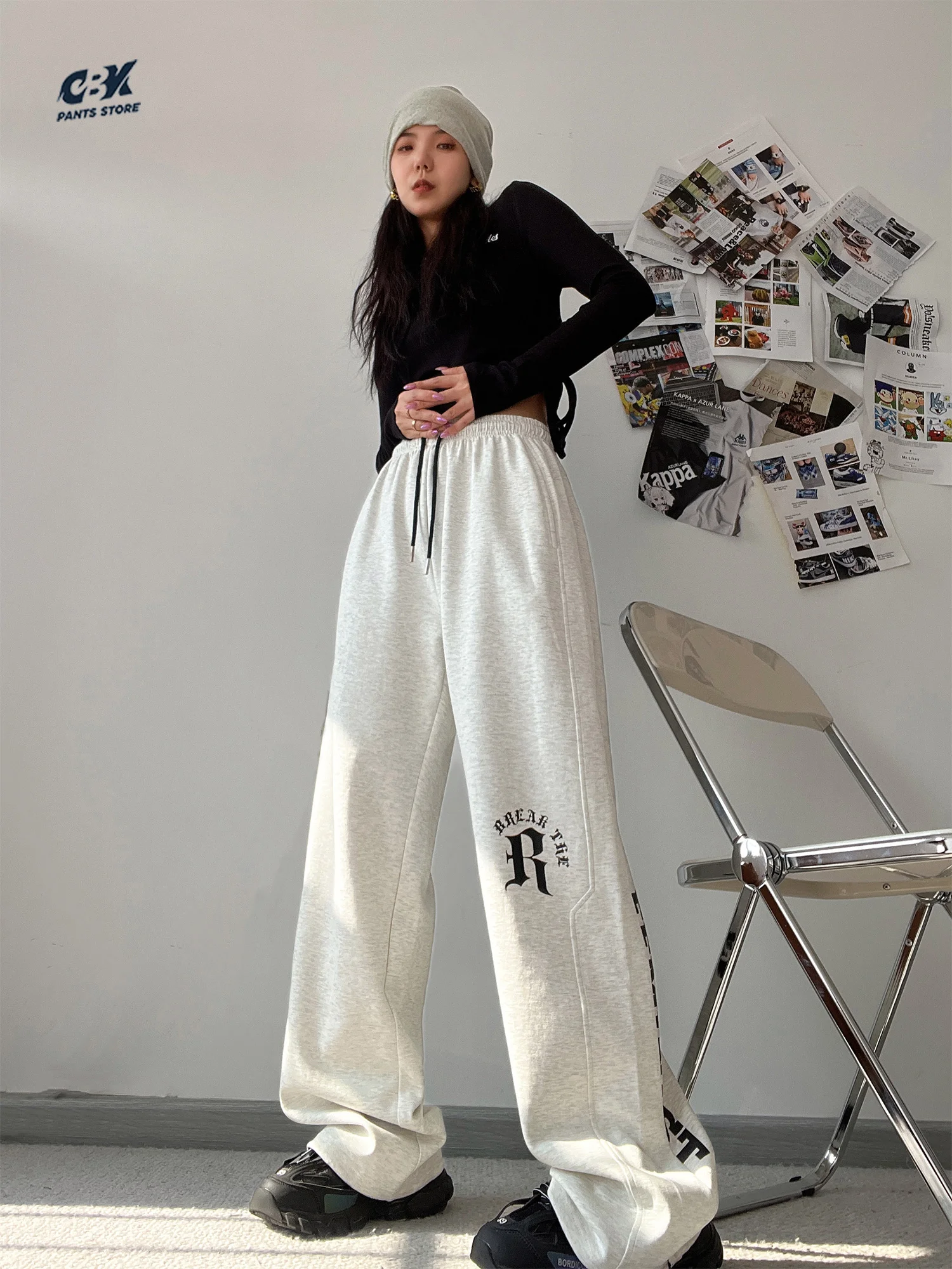 

CBXLAB Street Dance Women's Hip hop white gray hiphop dance sweatpants loose jazz girls straight pants