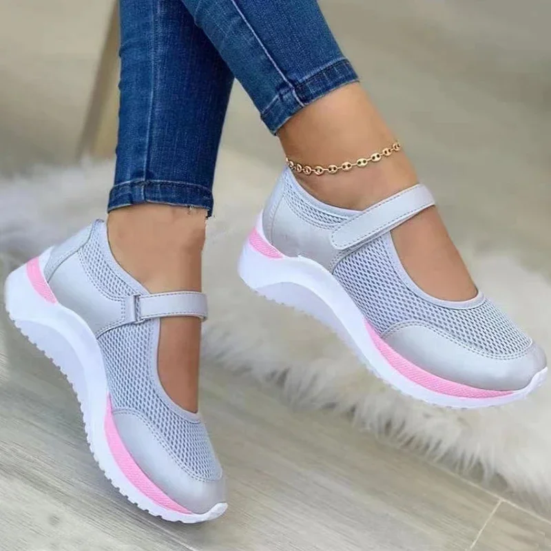 

Round Head Knitted Women's Thick Sole Single Shoes Women's Plus Size 42 43 Grid Casual Women's Shoes Sneakers Women