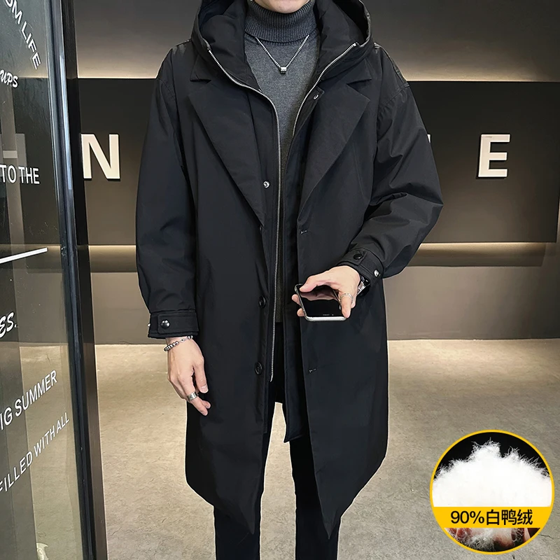 Jaqueta masculina de comprimento médio, parka bonito, trench coat da moda, casaco espessante, manga longa quente, moda, inverno, novo