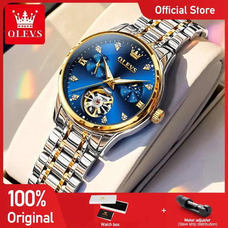 

OLEVS 6608 Ladies Watch Luxury Brand Skeleton Automatic Mechanical Watch Moon Phase Watch For Women Bracelet Set Original Reloj