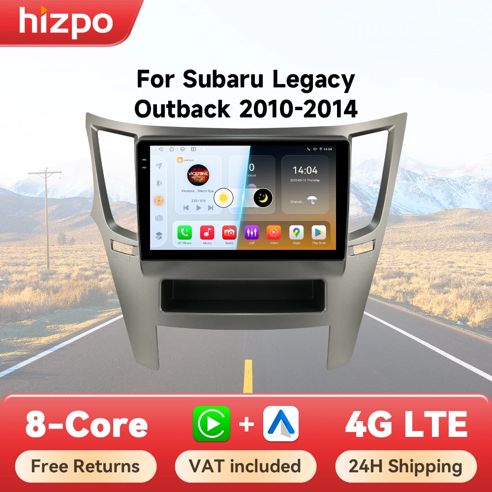 Hizpo 9-Zoll 2-DIN Android 14 Autoradio für Subaru Legacy Outback 2010 - 2014 Multimedia-Player Carplay Stereo 4G GPS-Navigation
