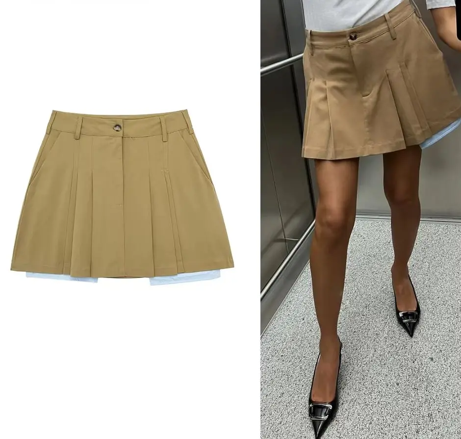 

KONDALA 2024 Spring Summer Women Casual Solid Skirt Pleated Zipper Mini Skirt Folds Sexy Streetwear Fashion Elegant Mujer Faldas