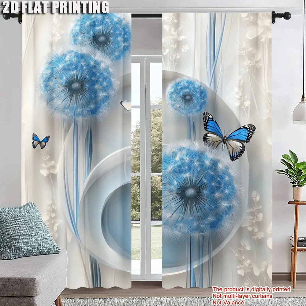 

2pc, Scene Curtain Modern blue dandelion Durable Polyester,Without Electricity Festive Holiday Use for Holiday Parties, Home