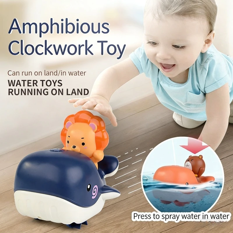 Baby Clockwork Toy Cute Whale Little Lion Water Course Amphibious Multi Play Bathing Play Toy Press Water Spray Baby Puzzle Toy