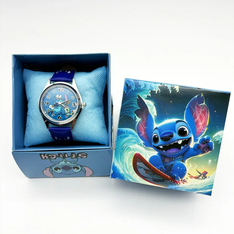 Disney Anime Lilo & Stitch Kids Watch Kawaii Cartoon Student Quartz Electronic Watches Boys Girls Cute Birthday Gifts Gift Box