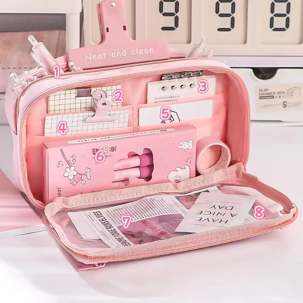 

Personality Multi-layer Transparent Pencil case Zipper Large Capacity Transparent Pen Bag INS Macaron Stationery Box Travel
